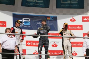 World © Octane Photographic Ltd. Saturday 19th July 2014. GP2 Race 1 – German GP - Hockenheim. Mitch Evans - RT Russian Time (1st), Stoffel Vandoorne - ART Grand Prix (2nd) and Jolyon Palmer – DAMS (3rd). Digital Ref : 1045CB7D5512