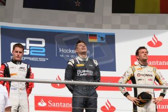 World © Octane Photographic Ltd. Saturday 19th July 2014. GP2 Race 1 – German GP - Hockenheim. Mitch Evans - RT Russian Time (1st), Stoffel Vandoorne - ART Grand Prix (2nd) and Jolyon Palmer – DAMS (3rd). Digital Ref : 1045CB7D5526