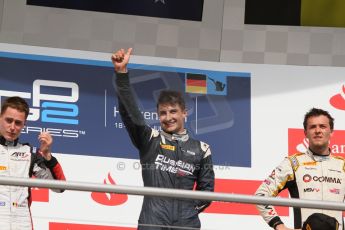 World © Octane Photographic Ltd. Saturday 19th July 2014. GP2 Race 1 – German GP - Hockenheim. Mitch Evans - RT Russian Time (1st), Stoffel Vandoorne - ART Grand Prix (2nd) and Jolyon Palmer – DAMS (3rd). Digital Ref : 1045CB7D5535