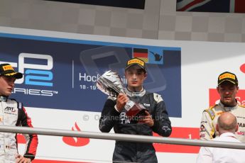 World © Octane Photographic Ltd. Saturday 19th July 2014. GP2 Race 1 – German GP - Hockenheim. Mitch Evans - RT Russian Time (1st), Stoffel Vandoorne - ART Grand Prix (2nd) and Jolyon Palmer – DAMS (3rd). Digital Ref : 1045CB7D5560
