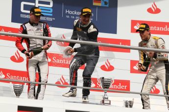 World © Octane Photographic Ltd. Saturday 19th July 2014. GP2 Race 1 – German GP - Hockenheim. Mitch Evans - RT Russian Time (1st), Stoffel Vandoorne - ART Grand Prix (2nd) and Jolyon Palmer – DAMS (3rd). Digital Ref : 1045CB7D5623
