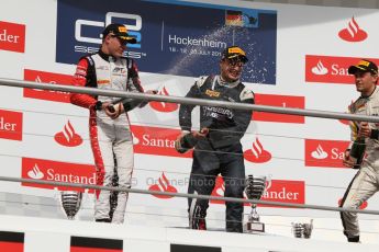 World © Octane Photographic Ltd. Saturday 19th July 2014. GP2 Race 1 – German GP - Hockenheim. Mitch Evans - RT Russian Time (1st), Stoffel Vandoorne - ART Grand Prix (2nd) and Jolyon Palmer – DAMS (3rd). Digital Ref : 1045CB7D5625