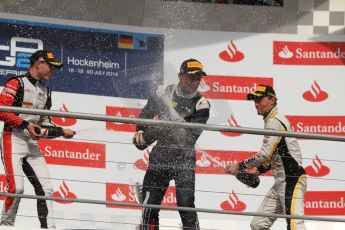 World © Octane Photographic Ltd. Saturday 19th July 2014. GP2 Race 1 – German GP - Hockenheim. Mitch Evans - RT Russian Time (1st), Stoffel Vandoorne - ART Grand Prix (2nd) and Jolyon Palmer – DAMS (3rd). Digital Ref : 1045CB7D5628