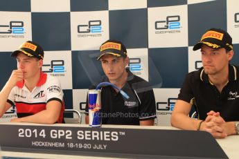 World © Octane Photographic Ltd.  Saturday 19th July 2014. GP2 Race 1 – German GP - Hockenheim. Mitch Evans - RT Russian Time (1st), Stoffel Vandoorne - ART Grand Prix (2nd) and Jolyon Palmer – DAMS (3rd). Digital Ref : 1045CB7D6338