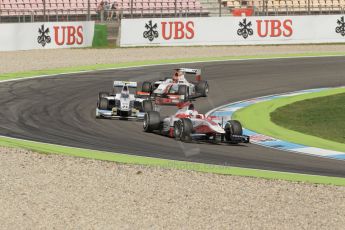 World © Octane Photographic Ltd. Saturday 19th July 2014. GP2 Race 1 – German GP - Hockenheim. Takuya Izawa - ART Grand Prix and Marco Sorensen and Daniel de Jong - MP Motorsport. Digital Ref : 1045LB1D4709