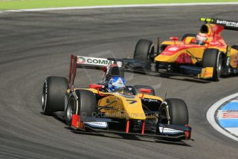 World © Octane Photographic Ltd. Saturday 19th July 2014. GP2 Race 1 – German GP - Hockenheim. Jolyon Palmer – DAMS and Stefano Coletti - Racing Engineering. Digital Ref : 1045LB1D7511