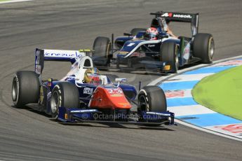 World © Octane Photographic Ltd. Saturday 19th July 2014. GP2 Race 1 – German GP - Hockenheim. Johnny Cecotto - Trident and Mitch Evans - RT Russian Time. Digital Ref : 1045LB1D7625