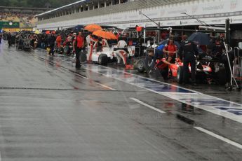 World © Octane Photographic Ltd. Sunday 20th July 2014. GP2 Race 2 – German GP - Hockenheim. Wet pit lane. Digital Ref : 1050CB7D6556