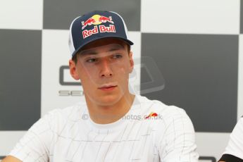 World © Octane Photographic Ltd. Saturday 19th July 2014. GP3 Qualifying Session press conference. German GP, Hockenheim. Alex Lynn - Carlin (2nd). Digital Ref : 1041CB7D5356