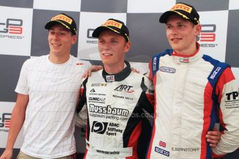 World © Octane Photographic Ltd. Saturday 19th July 2014. GP3 Race 1 press conference. German GP, Hockenheim. Marvin Kirchhofer - ART Grand Prix (1st), Alex Lynn - Carlin (2nd) and Emil Bernstorff - Carlin (3rd). Digital Ref : 1047CB7D6375