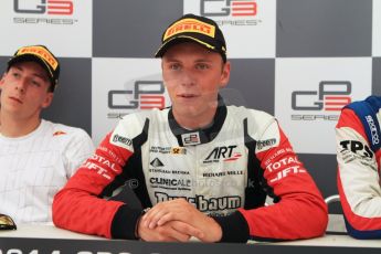 World © Octane Photographic Ltd. Saturday 19th July 2014. GP3 Race 1 press conference. German GP, Hockenheim. Marvin Kirchhofer - ART Grand Prix (1st) and Alex Lynn - Carlin (2nd). Digital Ref : 1047CB7D6387