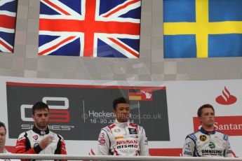 World © Octane Photographic Ltd. Sunday 20th July 2014. GP3 Race 2. German GP, Hockenheim. Jann Mardenborough (1st), Dino Zamparelli - ART Grand Prix (2nd) and Jimmy Eriksson - Koiranen GP (3rd but later demoted to 15th for a yellow flag infringement after at 20 sec time penalty). Digital Ref : 1049CB7D5818