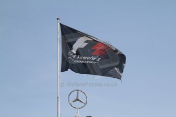 World © Octane Photographic Ltd. Saturday 19th July 2014. F1 flag and Mercedes badge. Digital Ref: