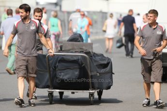 World © Octane Photographic Ltd. Saturday 19th July 2014. German GP, Hockenheim. - Formula 1 Qualifying. Sauber C33 spare chassis being delivered after qualifying. Digital Ref: