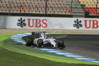 World © Octane Photographic Ltd. Saturday 19th July 2014. German GP, Hockenheim. - Formula 1 Qualifying. Williams Martini Racing FW36 – Felipe Massa on the edge of traction. Digital Ref: