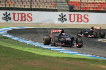 World © Octane Photographic Ltd. Saturday 19th July 2014. German GP, Hockenheim. - Formula 1 Qualifying. Scuderia Toro Rosso STR9 - Jean-Eric Vergne and Daniil Kvyat. Digital Ref: