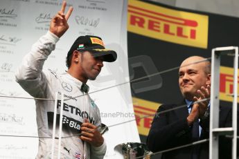 World © Octane Photographic Ltd. Sunday 27th July 2014. Hungarian GP, Hungaroring - Budapest. Podium. Mercedes AMG Petronas F1 W05 Hybrid – Lewis Hamilton. Digital Ref: 1074LB1D4342