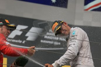 World © Octane Photographic Ltd. Sunday 27th July 2014. Hungarian GP, Hungaroring - Budapest. Podium. Mercedes AMG Petronas F1 W05 Hybrid – Lewis Hamilton and Scuderia Ferrari F14T - Fernando Alonso. Digital Ref: 1074LB1D4528