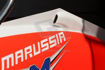 World © Octane Photographic Ltd. Friday 25th July 2014. Hungarian GP, Hungaroring - Budapest. - Formula 1 Practice 1. Marussia F1 Team MR03 airbox cover. Digital Ref: 1061CB7D6648