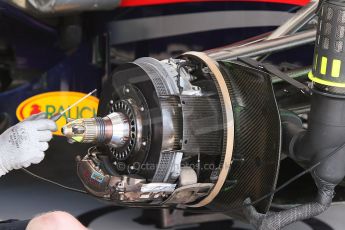 World © Octane Photographic Ltd. Friday 25th July 2014. Hungarian GP, Hungaroring - Budapest. Formula 1 Practice 1. Infiniti Red Bull Racing RB10 front brake and suspension. Digital Ref: 1061CB7D6660