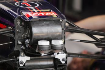 World © Octane Photographic Ltd. Sunday 27th July 2014. Hungarian GP, Hungaroring - Budapest. Formula 1. Infiniti Red Bull Racing RB10 - Sebastian Vettel car with nose off. Digital Ref: 1072CB7D8174