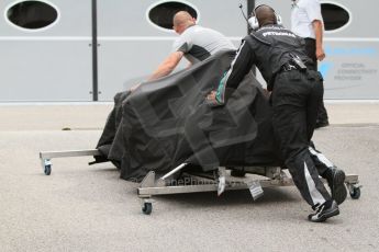 World © Octane Photographic Ltd. Saturday 26th July 2014. Hungarian GP, Hungaroring - Budapest. Qualifying. Mercedes AMG Petronas F1 personnel bring in new floor. Digital Ref: 1065CB7D7812