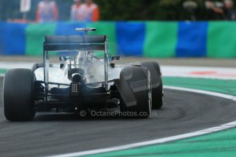 World © Octane Photographic Ltd. Saturday 26th July 2014. Hungarian GP, Hungaroring - Budapest. Qualifying. Mercedes AMG Petronas F1 W05 Hybrid – Lewis Hamilton exhaust goes on fire. Digital Ref: 1065LB1D2046