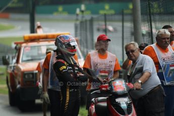 World © Octane Photographic Ltd. Sunday 27th July 2014. Hungarian GP, Hungaroring - Budapest. Race. Lotus F1 Team E22 - Romain Grosjean retires. Digital Ref: 1073LB1D4981