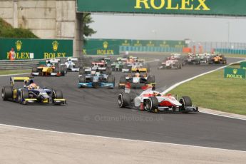 World © Octane Photographic Ltd. Sunday 27th July 2014. GP2 Race 2 – Hungarian GP - Hungaroring, Budapest. Stoffel Vandoorne - ART Grand Prix leads the pack on the 1st lap. Digital Ref : 1070CB7D8363