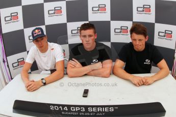 World © Octane Photographic Ltd. Saturday 26th July 2014. GP3 Qualifying. Hungarian GP, Hungaroring - Budapest. Richie Stanaway (1st) - Status Grand Prix, Alex Lynn (2nd) - Carlin and Nick Yelloly (3rd) - Status Grand Prix. Digital Ref : 1063CB7D7625