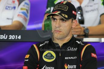 World © Octane Photographic Ltd. Thursday 24th July 2014. Hungarian GP, Hungaroring - Budapest - Formula 1 FIA Press Conference. Lotus F1 Team E22 – Pastor Maldonado. Digital Ref: 1054LB1D8963