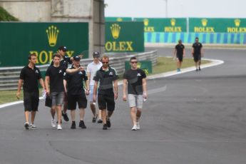 World © Octane Photographic Ltd. Thursday 24th July 2014. Hungarian GP, Hungaroring - Budapest. GP3. Status Grand Prix track walk with Nick Yelloly, Richie Stanaway and Alfonso Cellis Jr. Digital Ref: 1053CB7D6218