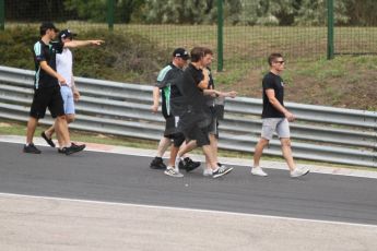 World © Octane Photographic Ltd. Thursday 24th July 2014. Hungarian GP, Hungaroring - Budapest. GP3. Status Grand Prix track walk with Nick Yelloly, Richie Stanaway and Alfonso Cellis Jr. Digital Ref: 1053CB7D6219