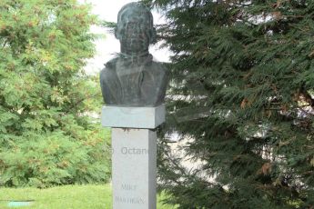 World © Octane Photographic Ltd. Thursday 24th July 2014. Hungarian GP, Hungaroring - Budapest. Formula 1 World Champions statues - Mike Hawthorn. Digital Ref: