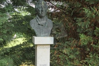 World © Octane Photographic Ltd. Thursday 24th July 2014. Hungarian GP, Hungaroring - Budapest. Formula 1 World Champions statues - Mario Andretti. Digital Ref: