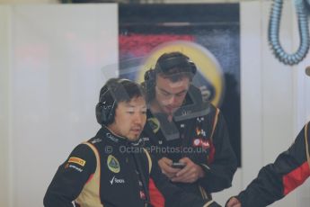 World © Octane Photographic Ltd. Tuesday 13th May 2014. Circuit de Catalunya - Spain - Formula 1 In-Season testing. Lotus F1 Team E22 – Ayov Komastu - Race Engineer. Digital Ref: