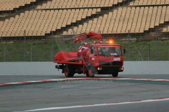 World © Octane Photographic Ltd. Tuesday 13th May 2014. Circuit de Catalunya - Spain - Formula 1 In-Season testing. Scuderia Ferrari F14T – Kimi Raikkonen's car is recovered after stopping on track. Digital Ref: