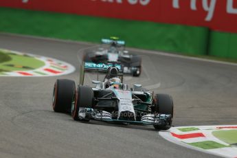World © Octane Photographic Ltd. Friday 5th September 2014, Italian GP, Monza - Italy - Formula 1 Practice 1. Mercedes AMG Petronas F1 W05 Hybrid – Lewis Hamilton and Nico Rosberg. Digital Ref: 1094LB1D3314