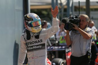 World © Octane Photographic Ltd. Saturday 6th September 2014, Italian GP, Monza - Italy. - Formula 1 Qualifying Parc Ferme. Mercedes AMG Petronas F1 W05 Hybrid – Lewis Hamilton. Digital Ref: 1106LB1D6312