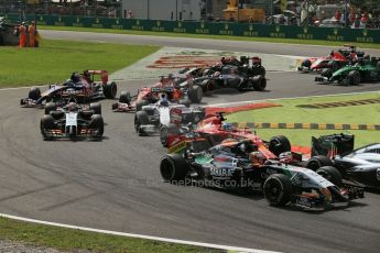 World © Octane Photographic Ltd. Sunday 7th September 2014, Italian GP, Monza - Italy. - Formula 1 Race. Sahara Force India VJM07 – Sergio Perez and Scuderia Ferrari F14T - Fernando Alonso. Digital Ref: 1112LB1D7834