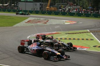 World © Octane Photographic Ltd. Sunday 7th September 2014, Italian GP, Monza - Italy. - Formula 1 Race. Lotus F1 Team E22 - Romain Grosjean and Scuderia Toro Rosso STR 9 – Daniil Kvyat. Digital Ref: 1112LB1D7860