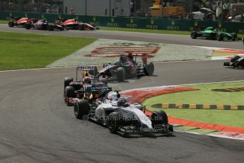 World © Octane Photographic Ltd. Sunday 7th September 2014, Italian GP, Monza - Italy. - Formula 1 Race. Williams Martini Racing FW36 – Valtteri Bottas and Infiniti Red Bull Racing RB10 – Daniel Ricciardo. Digital Ref: 1112LB1D7898