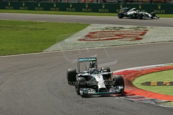 World © Octane Photographic Ltd. Sunday 7th September 2014, Italian GP, Monza - Italy. - Formula 1 Race. Mercedes AMG Petronas F1 W05 Hybrid - Nico Rosberg leads Lewis Hamilton in the early stages of the race. Digital Ref: 1112LB1D7931