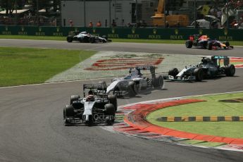 World © Octane Photographic Ltd. Sunday 7th September 2014, Italian GP, Monza - Italy. - Formula 1 Race. McLaren Mercedes MP4/29 - Jenson Button, Williams Martini Racing FW36 – Felipe Massa and Mercedes AMG Petronas F1 W05 Hybrid - Lewis Hamilton. Digital Ref: 1112LB1D7936