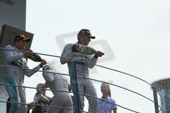 World © Octane Photographic Ltd. Sunday 7th September 2014, Italian GP, Monza - Italy. - Formula 1 Podium. Mercedes AMG Petronas F1 W05 Hybrid – Lewis Hamilton (1st) and Nico Rosberg (2nd). Digital Ref: 1113LB1D8552