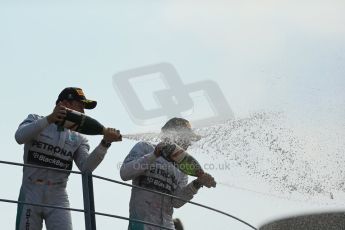 World © Octane Photographic Ltd. Sunday 7th September 2014, Italian GP, Monza - Italy. - Formula 1 Podium. Mercedes AMG Petronas F1 W05 Hybrid – Lewis Hamilton (1st) and Nico Rosberg (2nd). Digital Ref: 1113LB1D8570