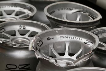 World © Octane Photographic Ltd. Friday Friday 5th September 2014. GP2 Practice – Italian GP - Monza, Italy. Damaged OZ Racing wheels. Digital Ref : 1095CB7D8792