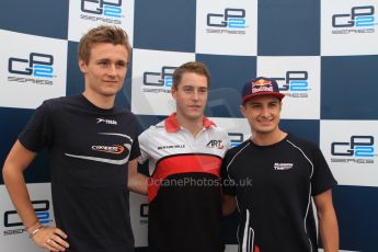 World © Octane Photographic Ltd. Friday Friday 5th September 2014. GP2 Qualifying Conference – Italian GP - Monza, Italy. Stoffel Vandoorne - ART Grand Prix, Arthur Pic - Campos Racing and Mitch Evans - RT Russian Time. Digital Ref : 1098CB7D7368