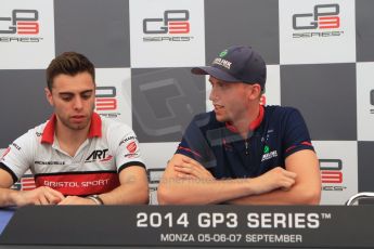 World © Octane Photographic Ltd. Saturday 6th September 2014. GP3 Qualifying press conference, Italian GP, Monza - Italy. Jimmy Eriksson - Koiranen GP (1st) and Dino Zamparelli - ART Grand Prix (2nd). Digital Ref : 1103CB7D7388