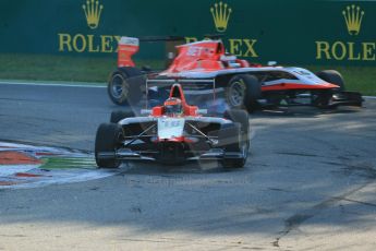 World © Octane Photographic Ltd. Saturday 6th September 2014. GP3 Race 1, Italian GP, Monza - Italy. Dean Stoneman and Patrick Kujala - Marussia Manor Racing. Digital Ref : 1108LB1D6635